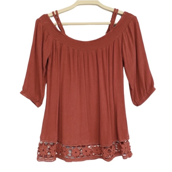 Forever 21 boho crochet hem gauzy top Small - Picture 1 of 7